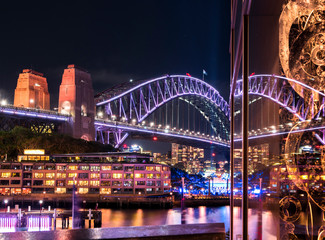 Obraz premium Sydney Harbour Bridge at night, Vivid Sydney, Australia
