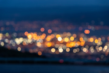 Abstract Yellow, Blue and White bokeh texture on Blue background