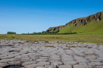 The basalt columns of Kirkjugólf in Kirkjubaejarklaustur Iceland