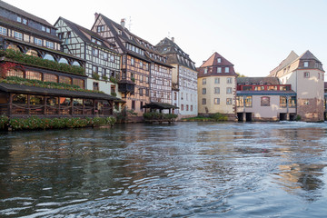 Petite France district from the water in Strasbourg, France