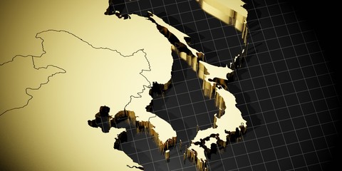 Japan, South Korea, North Korea, China - 3D illustration