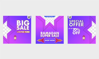 Super sale promotion banner, social media post with islamic theme vector