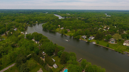 Aerial view of boat on river