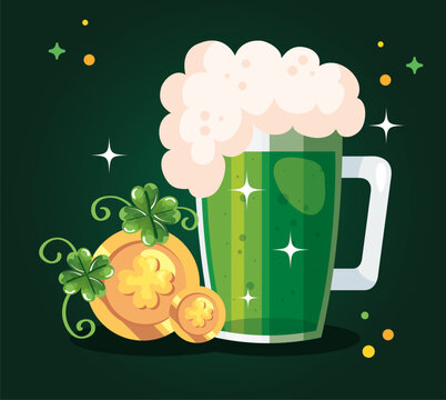 saint patricks day with beer and decoration vector illustration design