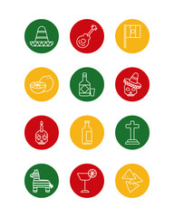 Mexican block style icon set vector design