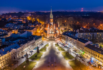 Fototapeta na wymiar Aerial view of Podgórski Square with St. Joseph's Church in Cracow, Poland