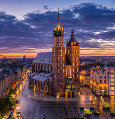 Saint Mary's Basilica located on Main Square in Cracow, Poland