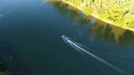 Aeria view of boat on river