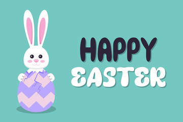 Fototapeta premium Happy Easter background with bunny in a flat design