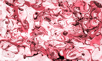 Red Colored Dyed Illustration, Liquid Paint  . Purple Dyed Liquid Drips, Fluid Acrylic Effect, Red Crimson Paint  ,Pastel Abstract Mixed Artwork.