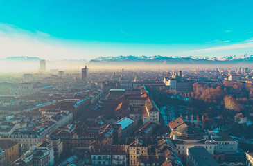 View of Turin city center during winter day-Turin,Italy,Europe