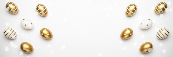 Easter basket eggs isolated on white. For greeting card, promotion, poster, flyer, web-banner, article.