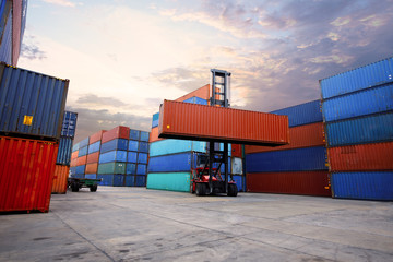 Transportation Logistics of international container cargo shipping and cargo plane in container...