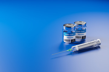 Vaccination against the new Corona Virus SARS-CoV-2: Two glass containers with 10 doses each and a...