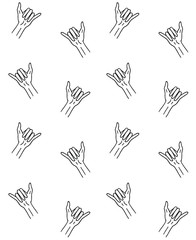Vector seamless pattern of hand drawn doodle sketch Shaka surfing sign isolated on white background