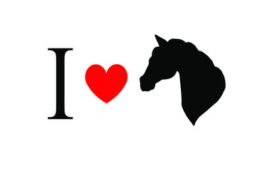 Vector black flat i love horse head silhouette illustration print isolated on white background