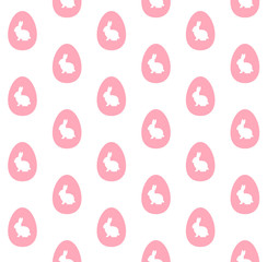 Vector seamless pattern of flat cartoon white bunny rabbit silhouette in pink egg isolated on white background