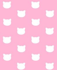 Vector seamless pattern of flat white cat face silhouette isolated on pastel pink background