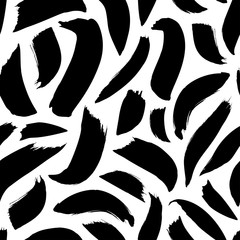 Black paint strokes vector seamless pattern. Abstract wavy lines hand drawn illustration.