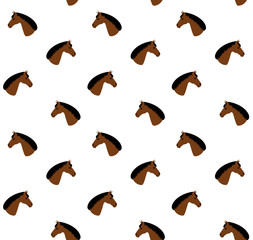 Vector seamless pattern of flat cartoon brown bay horse head isolated on white background
