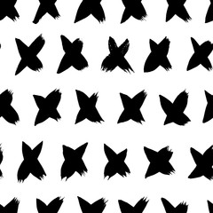 Black paint crosses vector seamless pattern. Decorative hand drawn letters X freehand illustration.