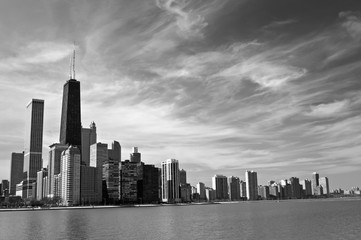 Looking across Lake Michigan at the Chicago skyline from Jane Adams Memorial Park.