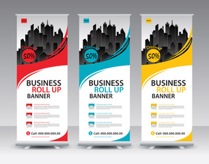 Business Roll Up Banner stand vector creative design. Sale banner stand or flag design layout. Modern Exhibition Advertising vector eps10. Trend design geometric.