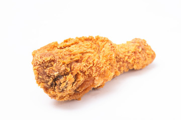 Fried chicken drumstick isolated on white background.