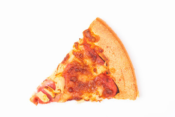 Single slice of Hawaiian Pizza isolated over white background.