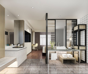 3d rendering modern luxury bedroom suite and bathroom