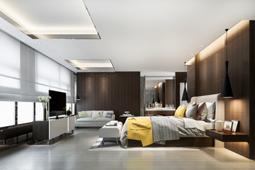 3d rendering loft luxury bedroom with make up table near window