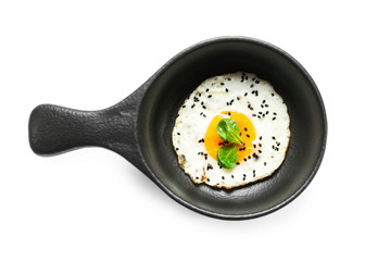 Tasty fried egg on white background
