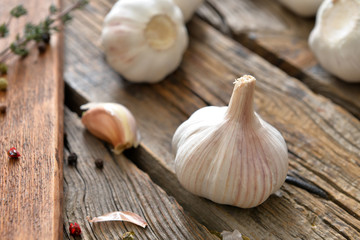 Fresh garlic on wooden table