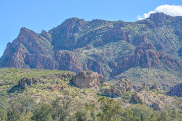 Fototapeta na wymiar Beautiful view from Boyce Thompson Arboretum State Park of the Magma Ridge, Superior, Arizona USA