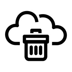 Cloud with recycle bin icon in line style. Delete, remove files from cloud symbol. Cloud computing sign.