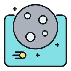 Planet with satellite icon in flat style. Cosmos, stars, space symbol. Galaxy, orbit sign.