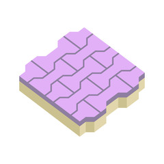 Paver brick icon. That is interlocking type of paver. For construction on ground to create pattern in outdoor. That is landscape decor material with texture on surface. Made from concrete or stone.