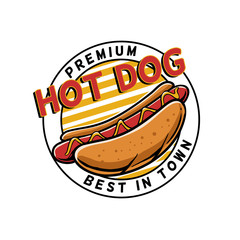 Premium hot dog logo. Hot dog best in town illustration