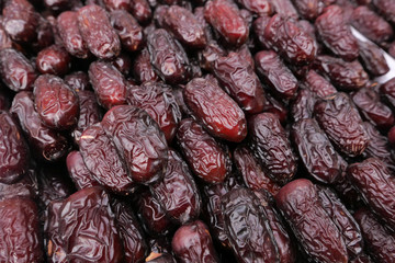Close up of date fruit display for sale 