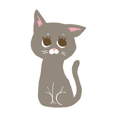 大人しく座っているグレーの猫