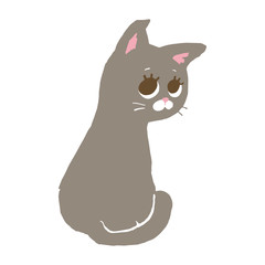 振り返ってこちらを見ているグレーの猫