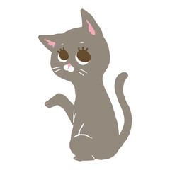 手招きしているグレーの猫