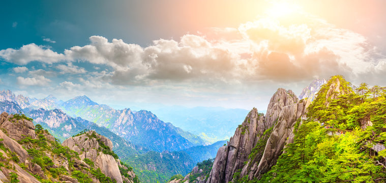Beautiful Huangshan mountains landscape at sunrise in China. © ABCDstock