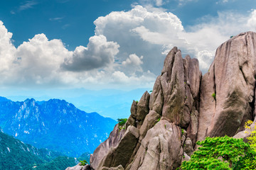 Beautiful Huangshan mountains natural landscape on a sunny day in China.