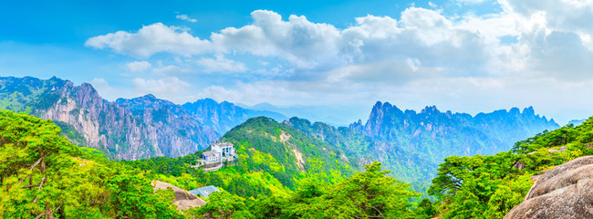 Naklejka na ściany i meble Beautiful Huangshan mountains landscape on a sunny day in China.