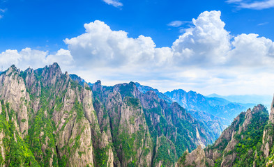 Beautiful Huangshan mountains natural landscape on a sunny day in China.