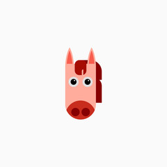Vector Flat horse's face isolated. Cartoon style illustration. Animal's head logo. Object for web, poster, banner, print design. Advertisement decoration element
