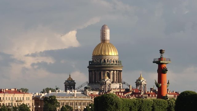 Isaac's Cathedral and the Rostral column - St. Petersburg, Russia - Close shot