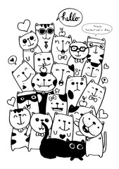 Black and white Hand draw vector, Cat Characters set style doodles illustration coloring for children vector. - 329213538