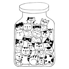 Black and white Hand draw vector, Cat Characters set style doodles illustration coloring for children vector. - 329213781